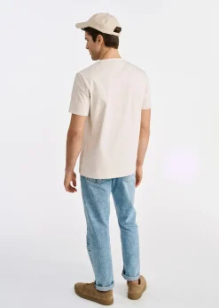 Kremowy T-shirt męski z bawełny