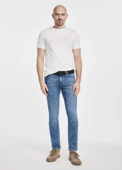 Kremowy t-shirt męski z nadrukiem