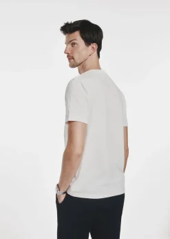 Kremowy t-shirt męski z nadrukiem