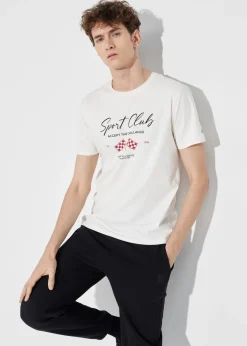 Kremowy T-shirt męski z printem