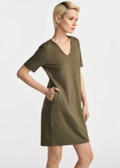 Krótka bawełniana sukienka w kolorze khaki