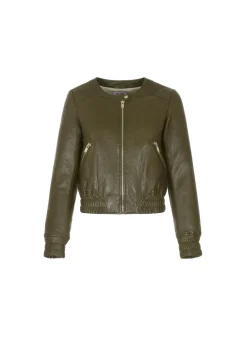 Kurtka skórzana damska w kolorze khaki