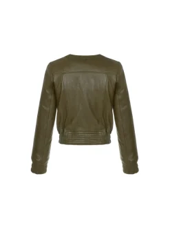 Kurtka skórzana damska w kolorze khaki