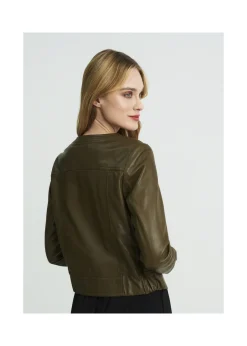 Kurtka skórzana damska w kolorze khaki