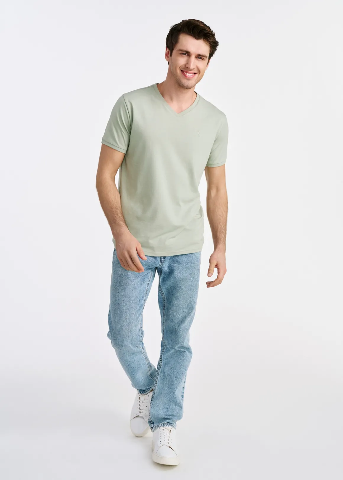 Miętowy basic T-shirt męski z logo
