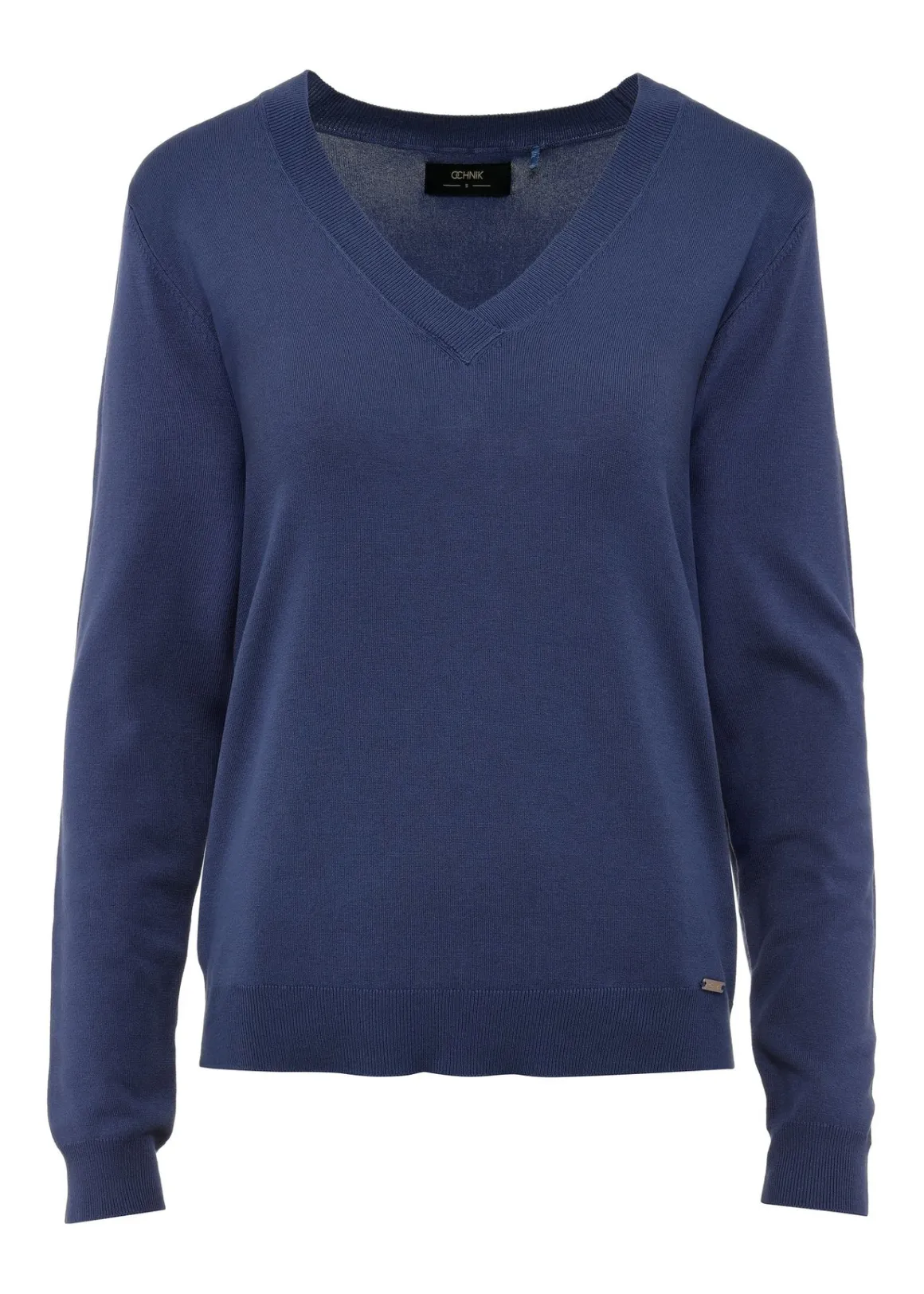 Niebieski sweter damski z dekoltem V-neck