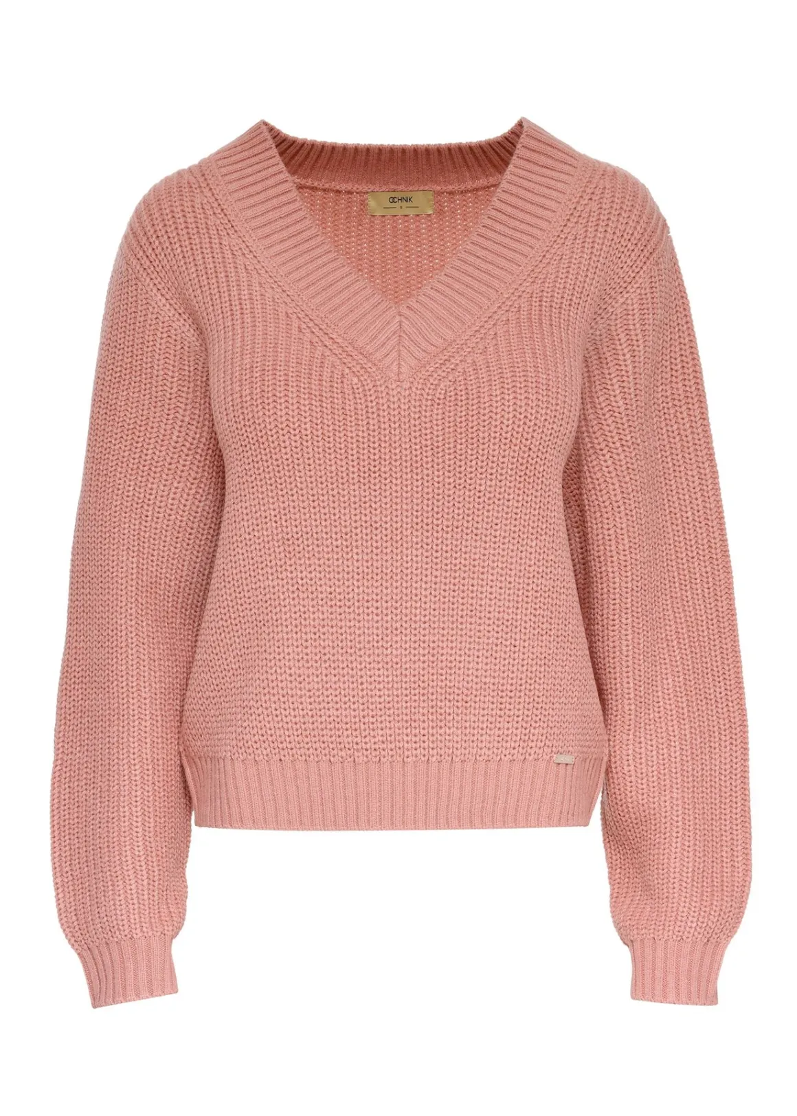 Różowy sweter dekolt V damski