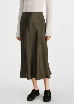 Satynowa spódnica midi w kolorze khaki