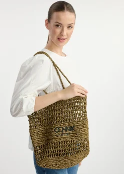 Słomkowa khaki torebka shopper damska