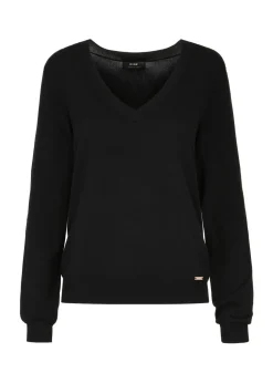 Sweter damski z dekoltem V-neck w kolorze czarnym