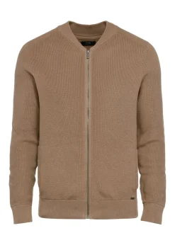 Sweter męski na suwak w kolorze camelowym