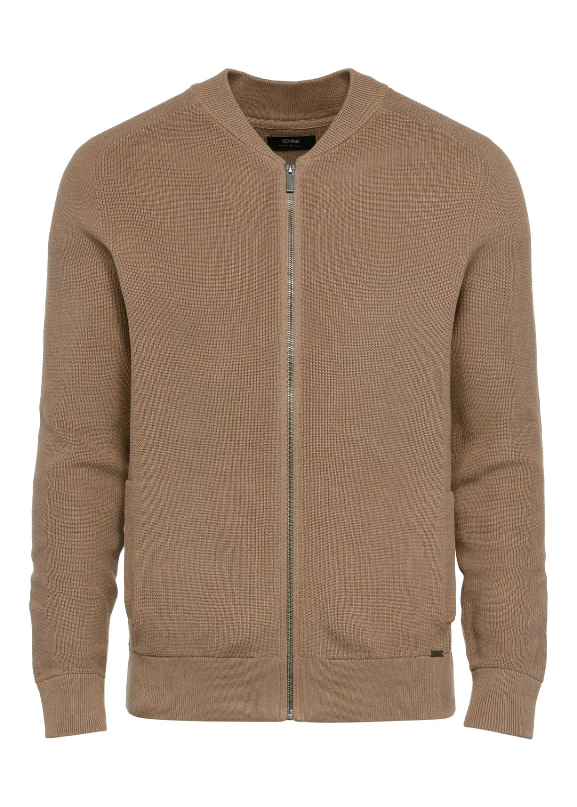 Sweter męski na suwak w kolorze camelowym