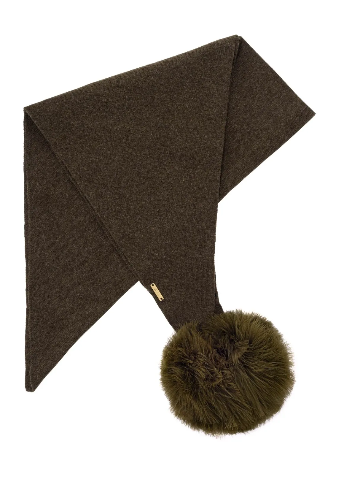 Szalik damski z pomponami w kolorze khaki