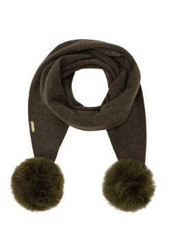 Szalik damski z pomponami w kolorze khaki