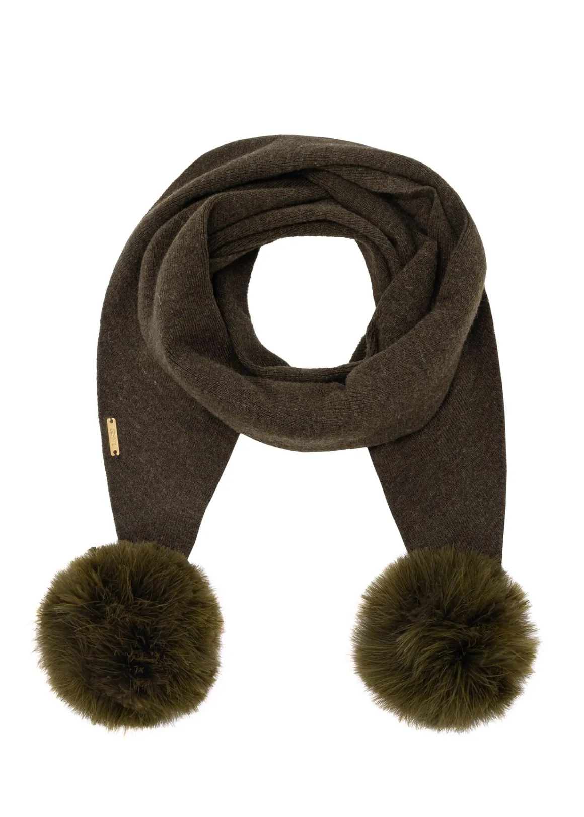 Szalik damski z pomponami w kolorze khaki
