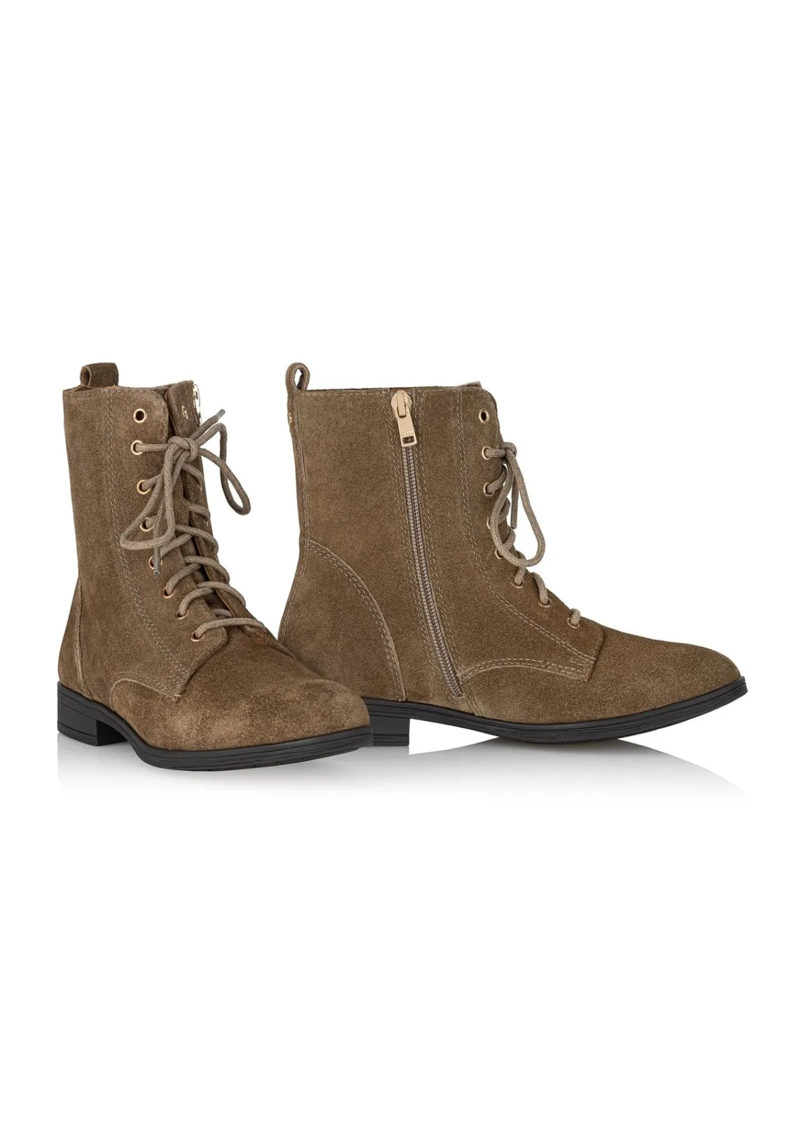 Zamszowe botki damskie w kolorze khaki
